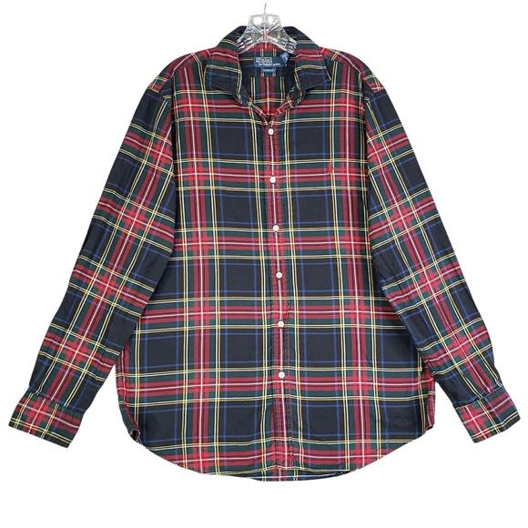 Polo Ralph Lauren Oxford Shirt Mens Size Large L Black Plaid Button Down - Picture 2 of 7